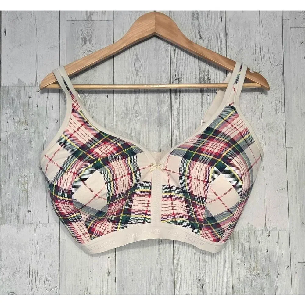 Cacique Plaid Christmas Lightly Lined No-Wire Bra Sz. 38H - Picture 4 of 11